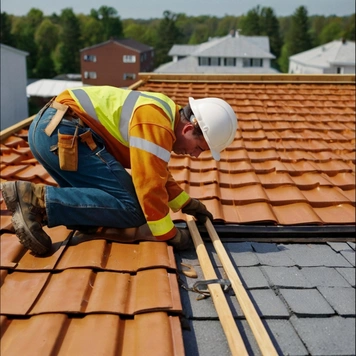 Roofing contractor installing roof tiles on house in Los Angeles by Trusted Contractor LA