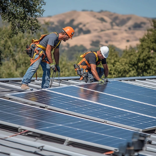 Solar technicians installing rooftop solar panels in Los Angeles by Trusted Contractor LA